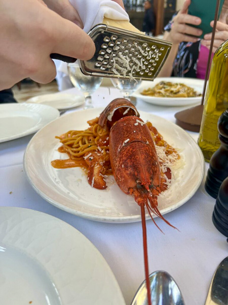 Whole lobster on spaghetti at the Versace Mansion, Miami