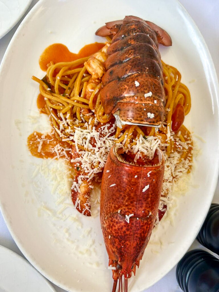 Whole lobster on spaghetti at Gianni's Restaurant