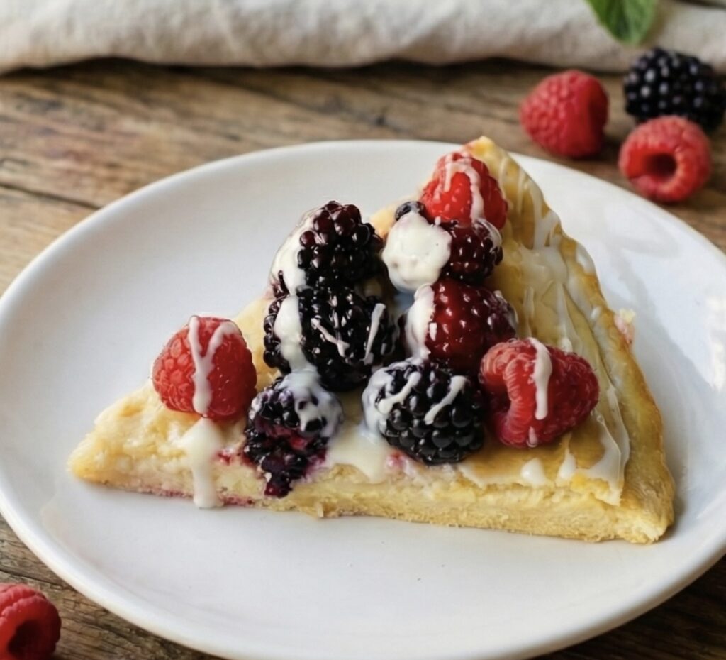 a slice of berry pizza on the plate